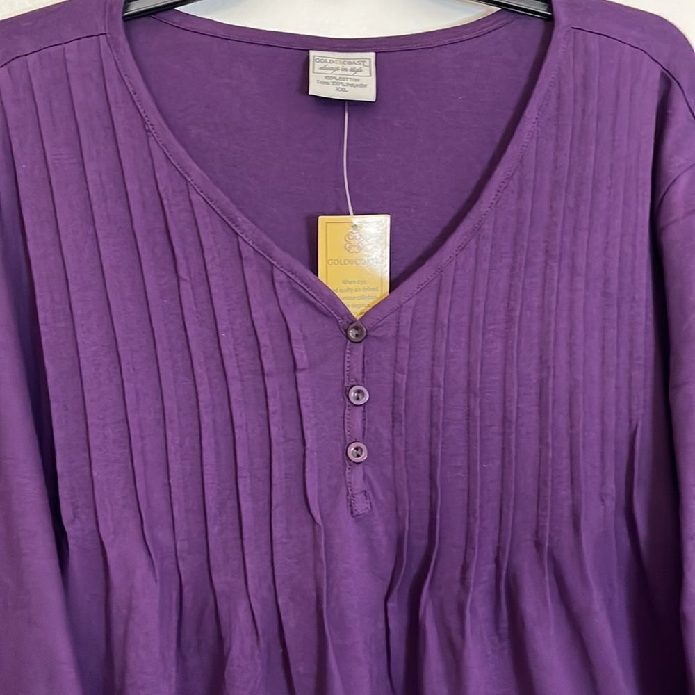 Gold Coast Always in Style Purple Lace Hem Henley Cotton Blouse Women's XXL